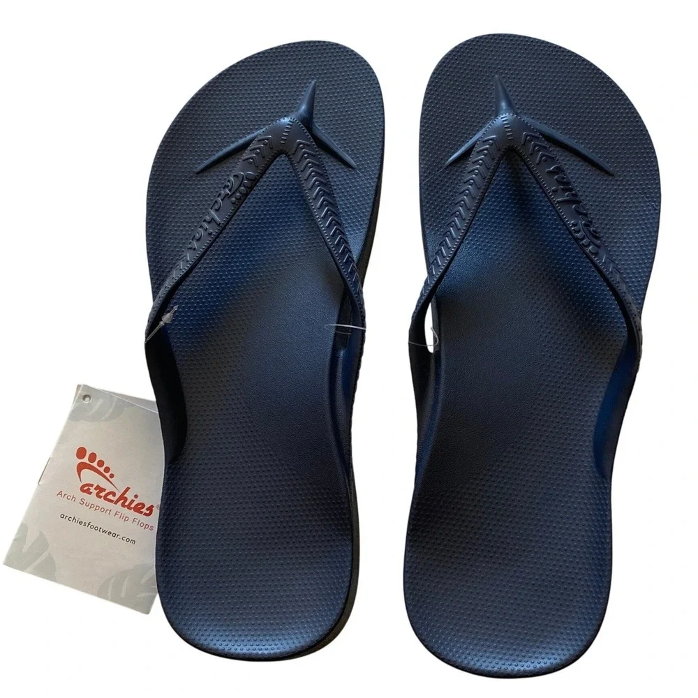 Archies Mens Flip Flops Size 11 Navy Blue Arch Support Comfort Thong Sandals NWT